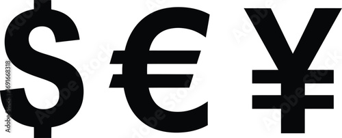 Global currency symbols dollar euro yen financial exchange and international commerce concepts silhouette