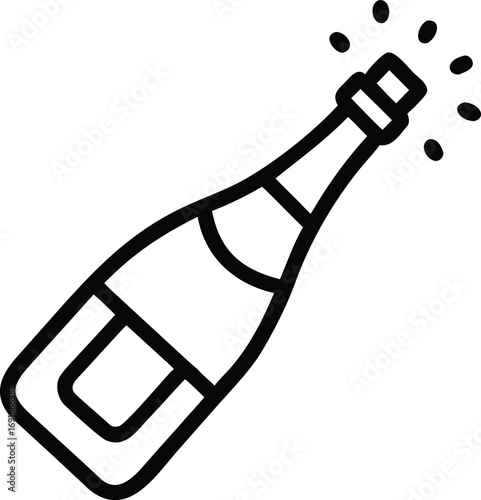 Sparkling wine bottle outline illustration for greeting cards and festive designs
