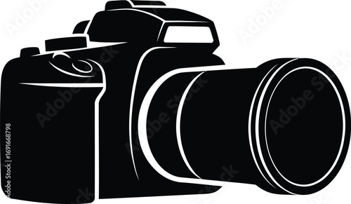 Modern dslr camera body and lens silhouette for photography and creative projects silhouette