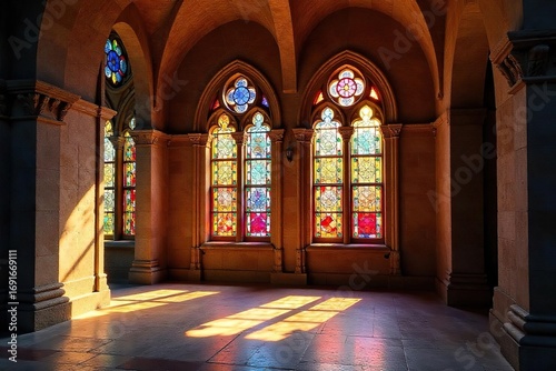 Tranquil Sanctuary Sunlight Illuminates Barcelonas Gothic Architecture  Creating a Peaceful Escape Amidst the Citys Bustle.