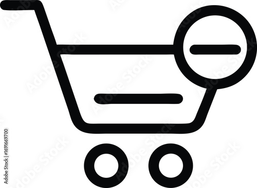 Remove Cart Icon Vector, Minimalist Shopping Cart with Minus Symbol, White Background