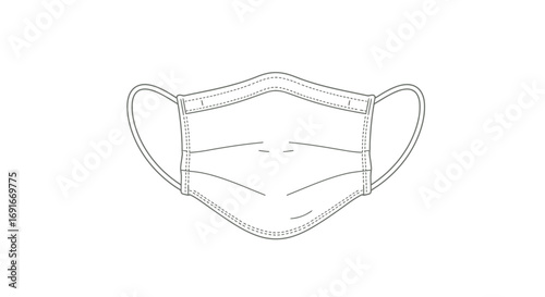 A simple black and white line drawing of a pleated surgical face mask with ear loops on a white background.