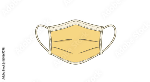 A yellow pleated surgical-style face mask with ear loops, shown in a simple illustration on a white background.