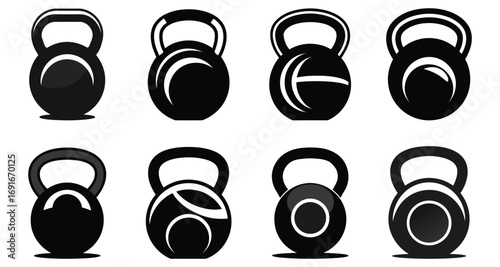 Kettlebell Silhouette Vector Fitness Gym Icon Set
