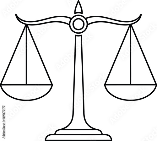 Black and white line art symbol of justice scales of balance and fairness in legal systems silhouette