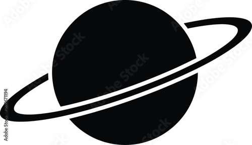 Simple black silhouette of saturn planet with ring system isolated on white silhouette