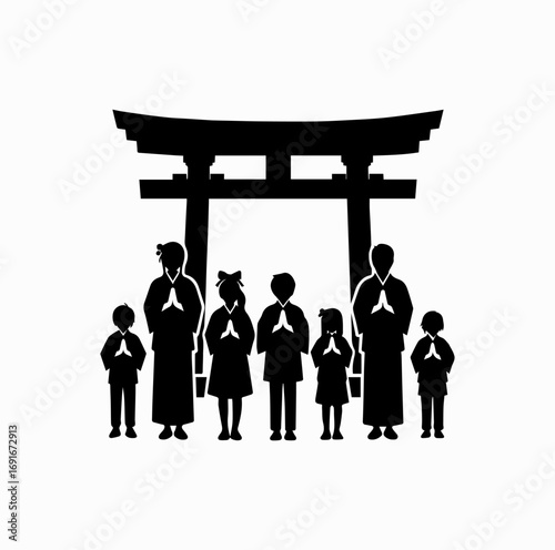 Family at Shrine Silhouette – Japanese Shinto Tradition