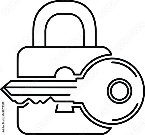 Secure padlock and key symbol representing safety security and access concepts silhouette