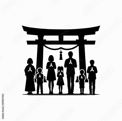Family at Shrine Silhouette – Japanese Shinto Tradition