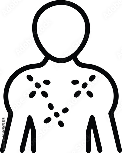 Stick figure with skin rash or measles, a simple medical outline icon