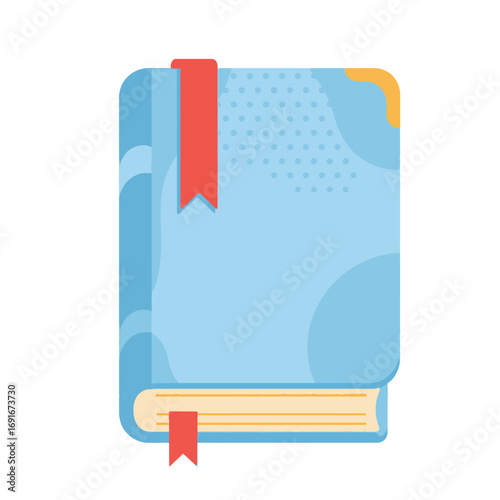 Blue hardcover book with a red ribbon bookmark, representing a ship's log for a Columbus Day voyage.