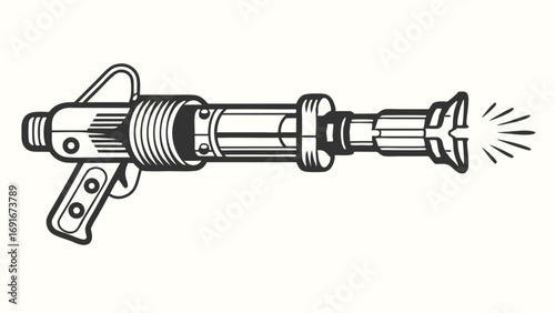 Retro SciFi Toy Gun on White Background, Style Design