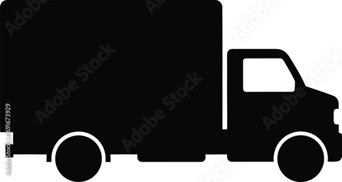 Black silhouette of a moving van truck box truck cargo vehicle icon silhouette