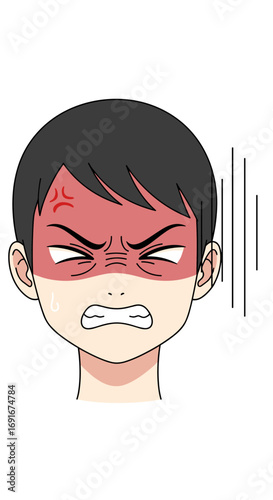 Expressing intense frustration and overwhelming anger through facial expressions and visual cues on a white background