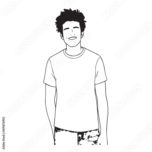 Handsome Man Black and White Illustration Vector Image Male Portrait Fashion Sketch Line Art Design	
