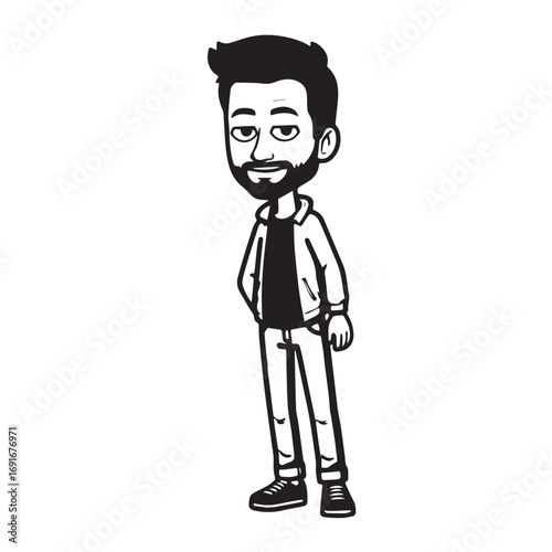 Handsome Man Black and White Illustration Vector Image Male Portrait Fashion Sketch Line Art Design	
