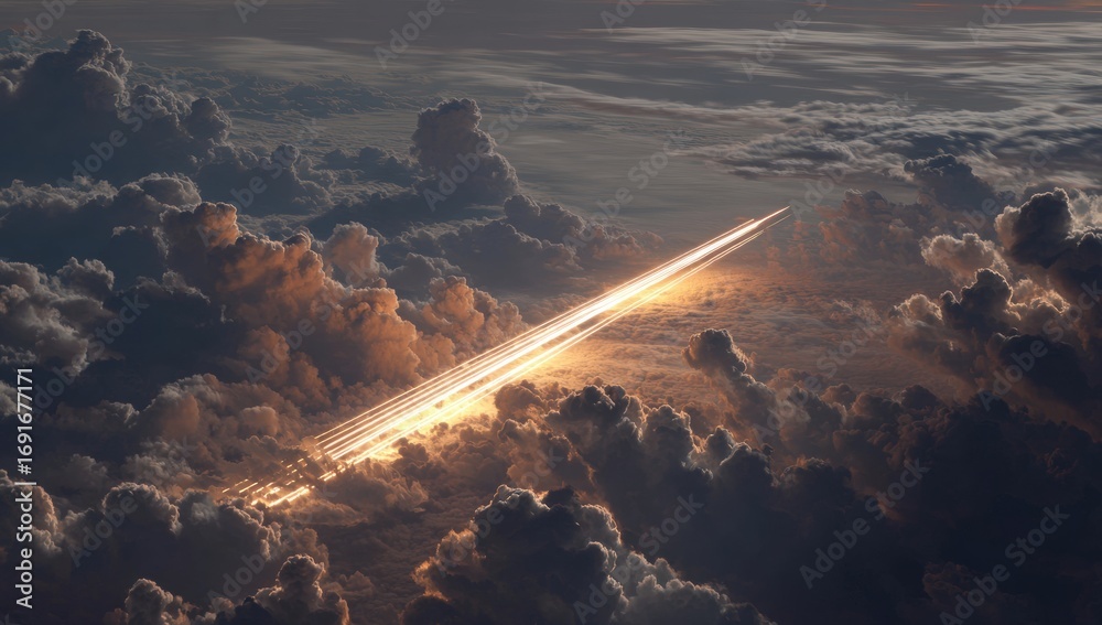Fototapeta premium A majestic rocket piercing through clouds at dawn