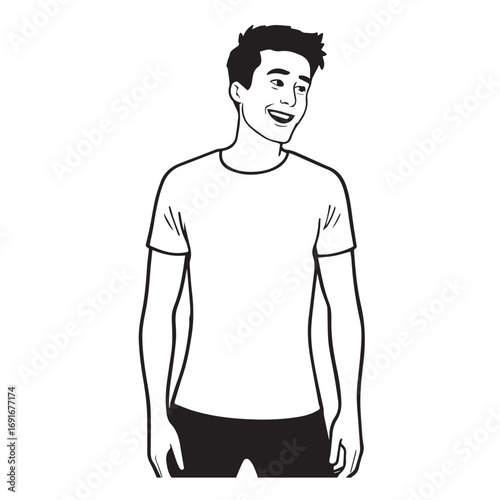 Handsome Man Black and White Illustration Vector Image Male Portrait Fashion Sketch Line Art Design	
