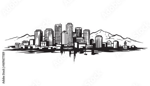 Phoenix, Arizona cityscape landscape building abstract brush vector illustration