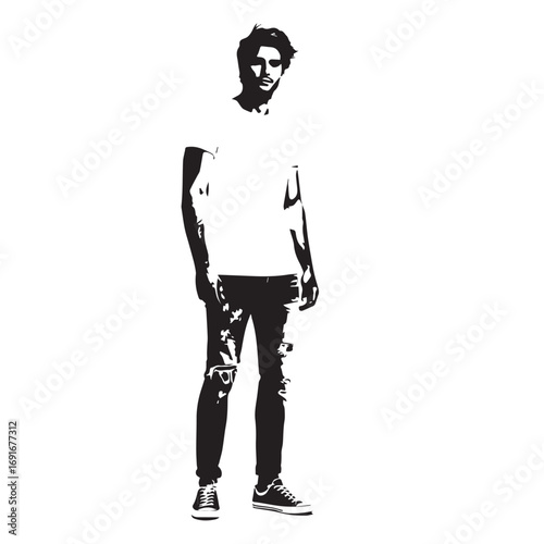 Handsome Man Black and White Illustration Vector Image Male Portrait Fashion Sketch Line Art Design	
