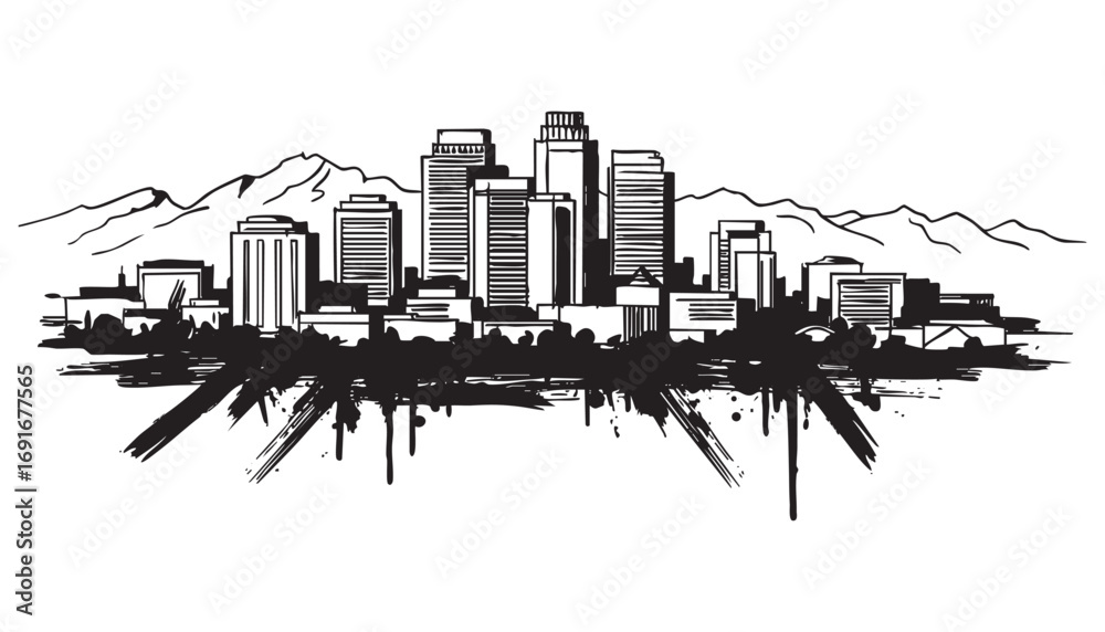 Naklejka premium Phoenix, Arizona cityscape landscape building abstract brush vector illustration