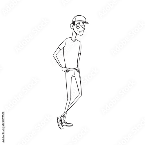 Handsome Man Black and White Illustration Vector Image Male Portrait Fashion Sketch Line Art Design	
