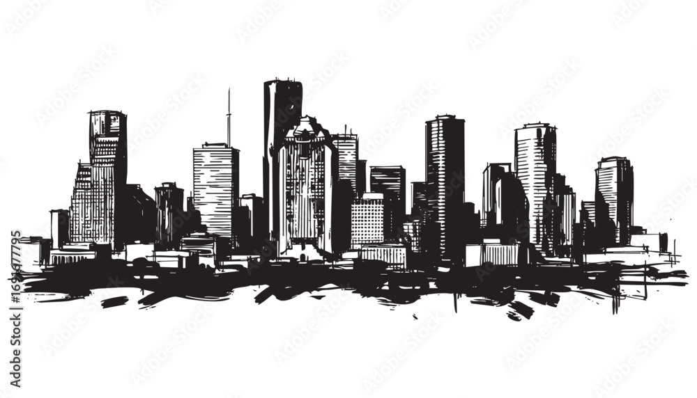 Fototapeta premium Houston, Texas cityscape landscape building abstract brush vector illustration