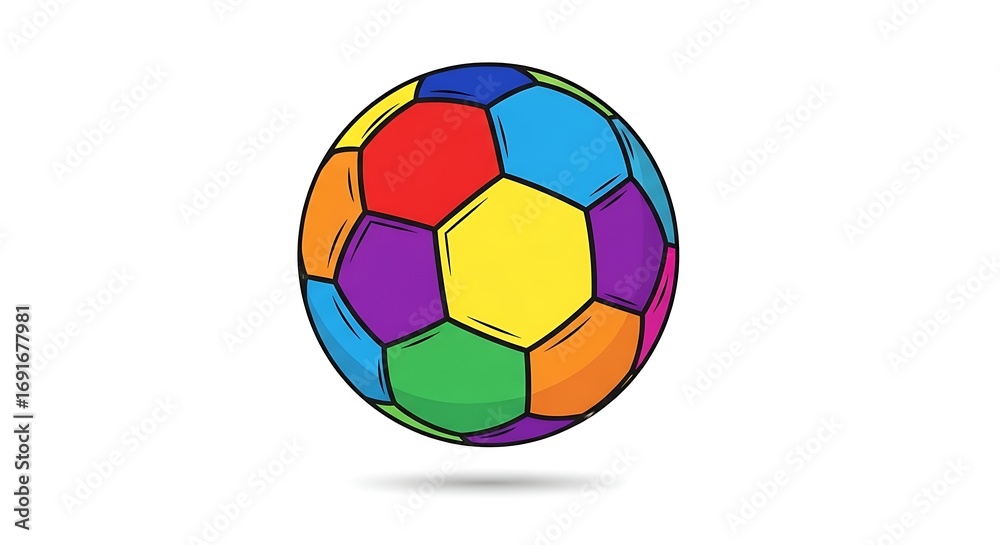 Fototapeta premium Vibrant rainbow soccer ball illustration ready for action and fun for kids learning sports and teamwork or creating a youthful design