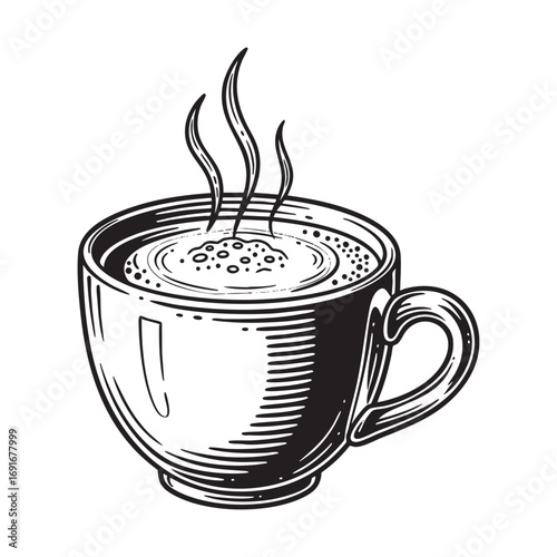 hot matcha engraving woodcut vector illustration 