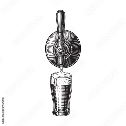 beer tap engraving woodcut vector illustration 