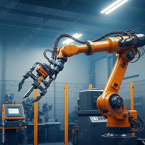 Industrial Robotic Arm in Manufacturing Facility.
