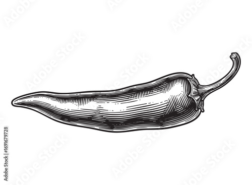 chili pepper engraving woodcut vector illustration 