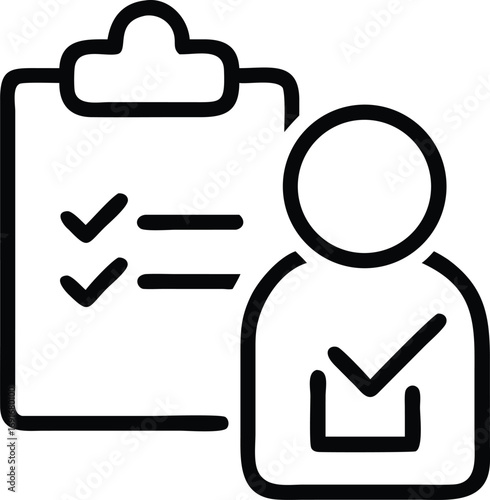 Survey form filled with checkmark and person in line art