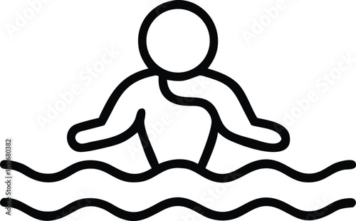 Swimmer outline icon illustration with wavy water for summer vacation designs