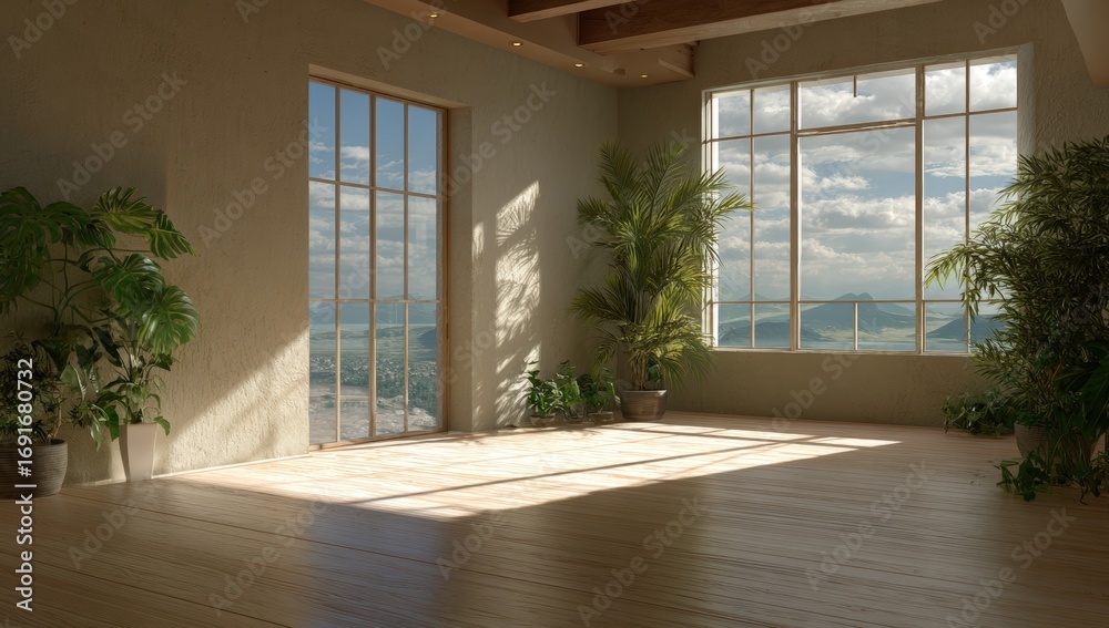 Fototapeta premium Empty room with mountain view