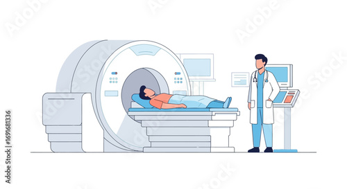 A medical professional conducting an MRI scan on a patient in a modern hospital clinic for diagnostic purposes