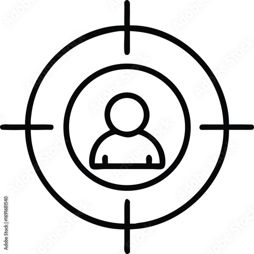 Target audience line art vector, user in crosshairs, customer targeting concept
