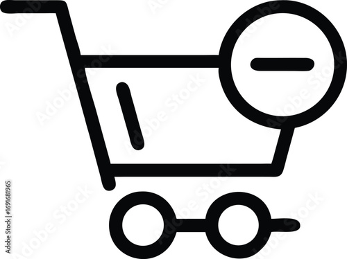 Shopping Cart With Minus Sign Black Line Icon On White Background