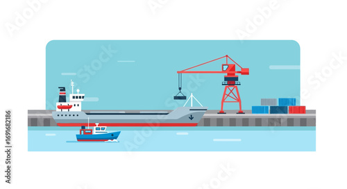 Cargo Ship at Dock Efficient Port Operations Illustration