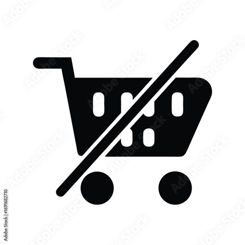 Shopping Cart with Cancel Symbol Icon Signage on White Background