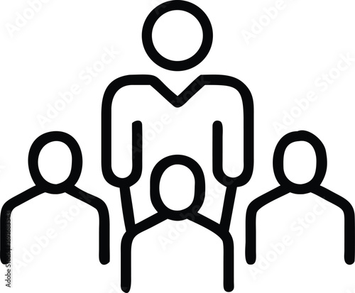 Teamwork line drawing with manager and staff for business and organization projects