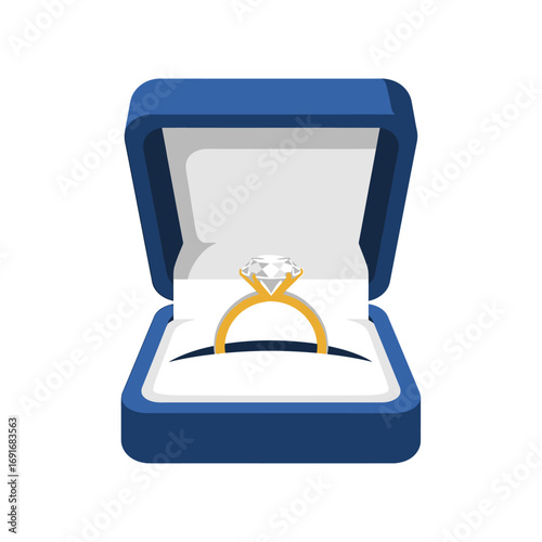 Diamond Engagement Ring in Blue Jewelry Box