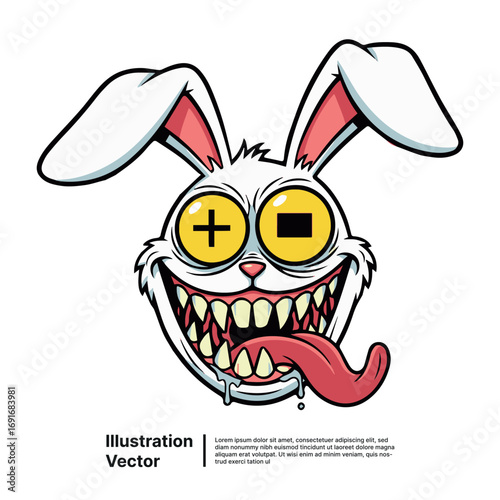 Cartoon illustration of an eccentric rabbit with distorted features and a quirky expression