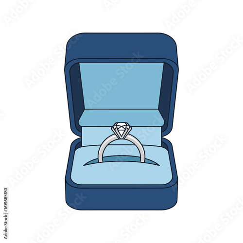 Diamond Ring in Blue Velvet Box Illustration