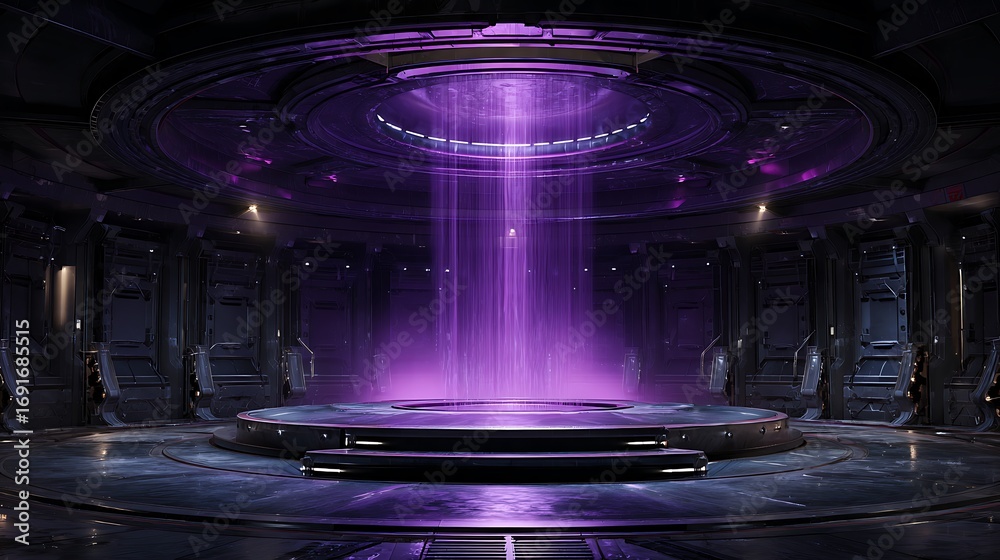 Obraz premium Futuristic sci fi portal chamber with purple energy beam