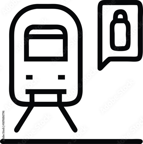 Train front view icon with luggage in speech bubble line