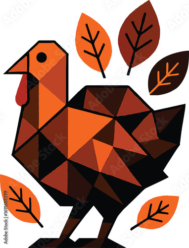 Geometric Polygon Turkey with Autumn Leaves Illustration thanksgiving fall