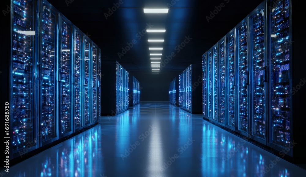 Fototapeta premium Dark server room interior