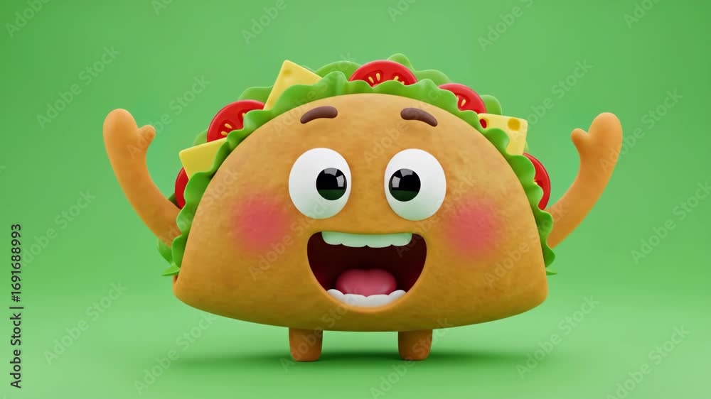 Funny Happy Taco Cartoon Character Green Screen - A cheerful 3D ...