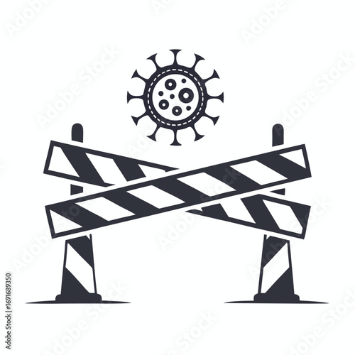Stop Virus with Virus Symbol and Face Mask on White Background